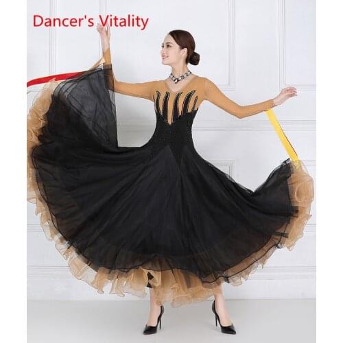 National Standard Wear Competition Outfits Women Splicing Ribbon Dress National Standard Waltz Modern Dancing Performance Costum