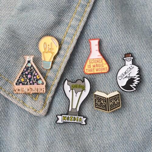 Science Enamel Pin Light Bulb No Idea Chemical Beaker Brooch Badge for Bag Lapel Denim Jeans Shirt Cartoon Jewelry Gift