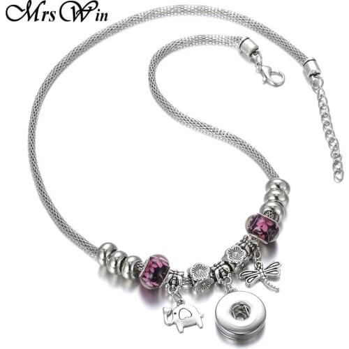 New Snap Necklace Fit 18mm Snap Buttons Jewelry Dragonfly Elephant Charms Diy Beaded Snake Chain Necklace Buttons Jewelry