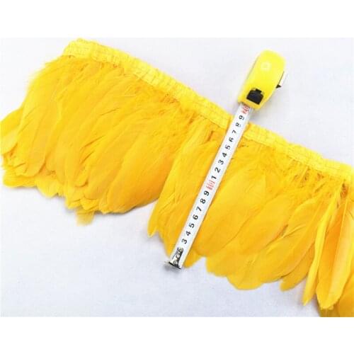Beautiful high quality 15-20cm Gold Yellow goose trim 2meter/batch dyed goose feather with goose stripes DIY feathers for crafts