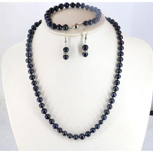 Black pearl necklace set 7-8mm DIY Beaded necklace 18" bracelet 7.5" earrings Women hot sale fashion