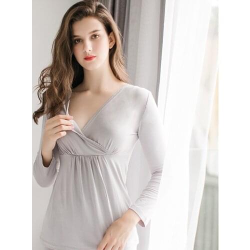 All Seasons Pregnant Women Pajamas Clothes Set Solid Shirt+Pants Two Piece Suit Maternity Nightwear Breastfeeding Maternity Set
