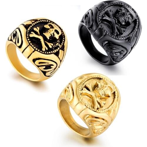 Polishing gold black color Skull Ring Men Boys Stainless Steel Motor Biker Ring Domineering Male Gothic Skull Rings Wholesale