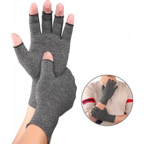 Half-finger Cotton Compression Glove Grey Women Men Elastic Hand Arthritis Joint Pain Relief Gloves Heath Care Wristband