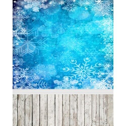 Christmas Photography Backdrops Wooden Floor Snowflakes Blue Boken Backgrounds for Photo Studio Children Kids Photo Shoot Custom