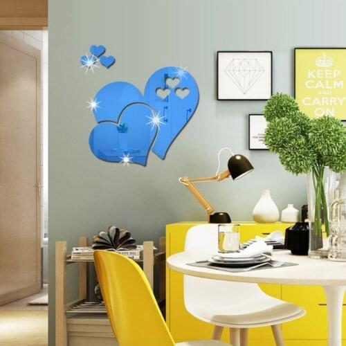 Self-adhesive 3D Heart-shaped Mirror Sticker Unique DIY Mirror Sticker Room Art Mural Wall Household Decoration 5 Colors