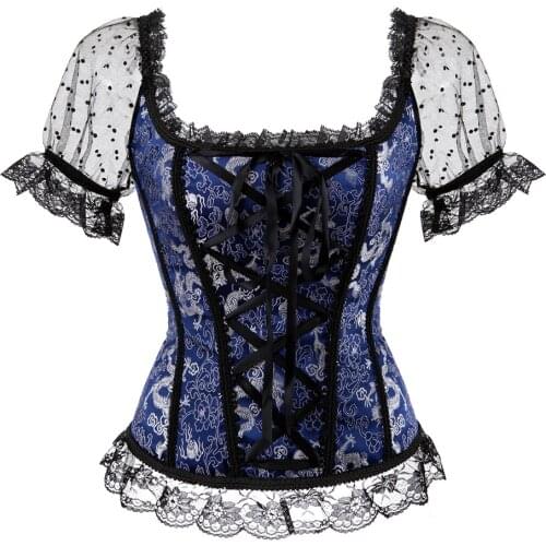 Sexy Strapless Straps Jacquard Corselet Corsets and Bustiers Gothic Lolita Lace Up Sleeve Corset Top Vest Overbust Sexy Bustier