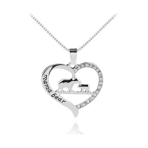 Silver Rhinestone mama bear Hollow Engraved Letter Heart Pendant Family Love Necklace Jewelry Gifts For Mother 10PCS