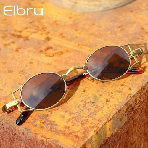 Elbru Vintage Steampunk Sunglasses Retro Round fashion Frame Sun Glasses for Men Women Brand Designer Circle Glasses Oculos