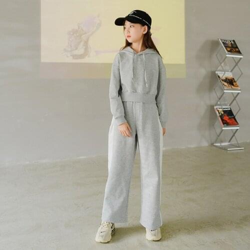 Teen Girls Active Clothing Sets Spring Fashion Simple Long-sleeved Top+Straight Trousers Outfits 2Pcs Children Casual Tracksuits