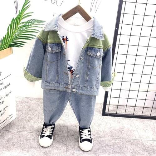 Spring Boys Girls Clothing Sets Autumn Casual Boys Cute Denim jackets, T-shirts and jeans 3PCS Sport Suits Kids Clothes 676