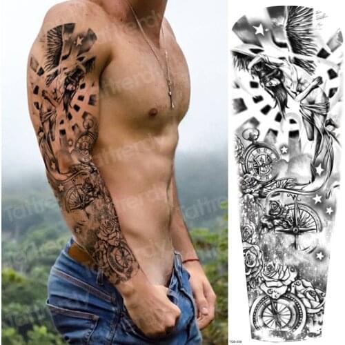 Temporary tattoos for men robot arm sleeve tattoo mechanical waterproof tattoo large black stickers body tatoo fake transfer big