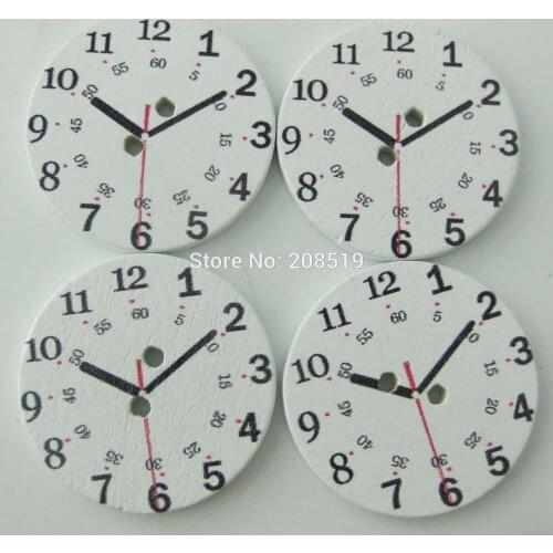 WBNOSS 25MM round craft buttons 120 pieces flatback white wood button printed Clock decorative supplies