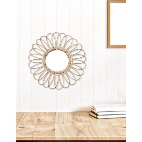 41cm Rattan Decorative Mirror Hand-woven Creative Round Make-up Mirror Home Hotel Wall Hanging Decorative Mirror Art Showpiece