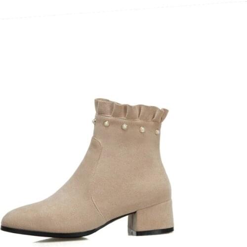 Big Size 9 10 11-14 boots women shoes ankle boots for women ladies boots shoes woman winter Lace pearl side zipper