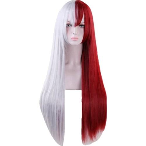 My Hero Academia Todoroki Shoto Women Long Wig Cosplay Costume Boku no Hero Academia Red and White Hair Halloween Party Wigs