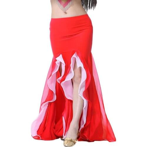 New Belly Dance Costume Crystal Cotton Double Sexy Split Skirt Belly Dance Ruffle Skirt For Oriental India Dance Dress 9 color