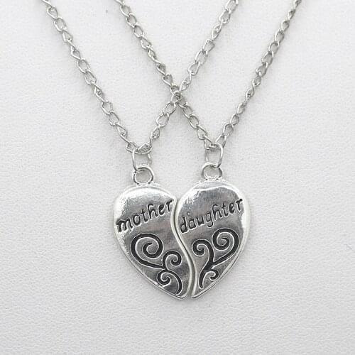 1 pair Double Parts Words "Best Friends" & "Mother Daughter" Heart Silver Plated Necklace for Women
