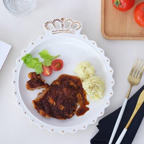 10 Inch Glod Crown Ceramic Dish Plate Porcelain Dinner Plate Crockery Dinnerware Decorative Food Container