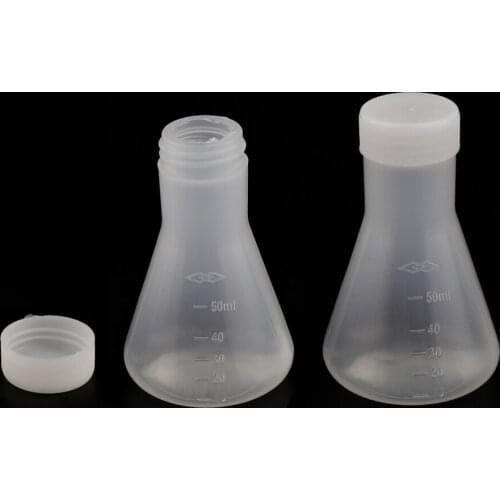 2 Pieces 50ml Lab Graduated Plastic Conical Erlenmeyer Flask with Cap