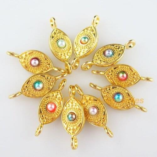 20 New Eyes Charms Mixed Acrylic Flower Connectors Gold Color 9x23.5mm