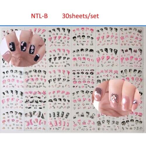30 Sheets Assorted Black Lace Flower 3D Nail Art Stickers Self-Adhesive Nail Sticker 3D Nail Tattoo Decals (NTL-B001)