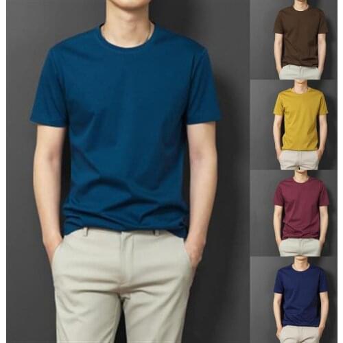 Men Summer T-shirt Solid Color Loose Summer Short Sleeve Round Neck Top Casual Basic T Shirt Tops Tee Streetwear Oversized 2021