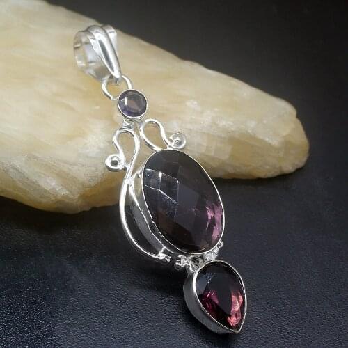 Gemstonefactory Jewelry Big Promotion Single Unique 925 Silver Purple Crystal Amethyst Lady Women Necklace Pendant 20210022