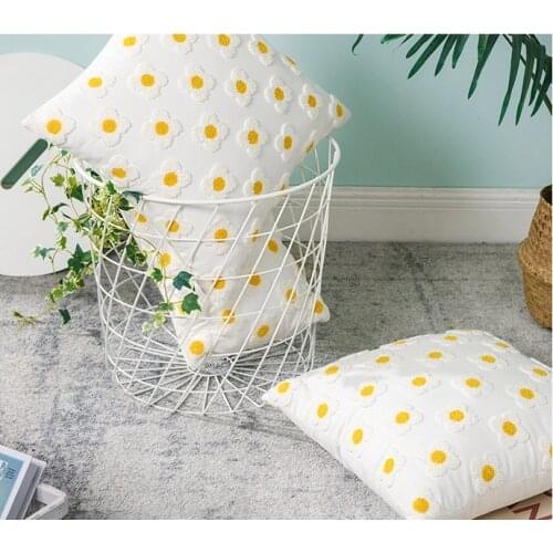 Embroidery Daisy Cotton Embroidery Pillowcase Decorative Sofa Cushion Case Bed Pillow Cover Home Decor Car Cushion Cover