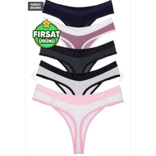 LOOK FOR YOUR WONDERFUL NIGHTS WITH ITS STUNNING COLOR Vanilla Secret Womens Waistband Elastic Cotton Thong 5-Pac FREE SHIPPING