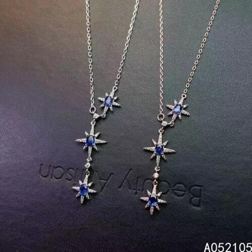 KJJEAXCMY fine jewelry 925 sterling silver inlaid Natural sapphire Women elegant exquisite star gem pendant necklace chain suppo