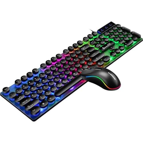 Wired Colorful 3D Mouse Keyboard and Mouse Combo with Wired 104 Keys Backlight Punk Keyboard for Laptop/PC