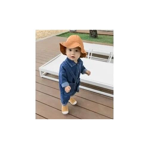 Toddler Infant Baby Boys Jumpsuits 2020 Autumn New Baby Boys and Girls Long Sleeve Denim Rompers Kids Turn Down Collar Bodysuits