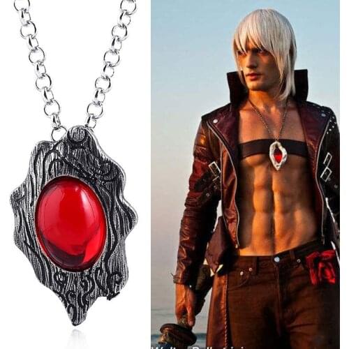 Cosplay Jewlery Pendant Necklace DMC Dante Cosplay Accessory Chain Necklace Red Stone Pendant Alloy