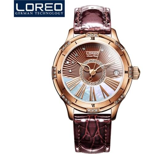 LOREO Authentic Watch Ladies Genuine Leather Mechanical Watch Fashion Diamond Trend Simple Temperament Female Automatic Watch
