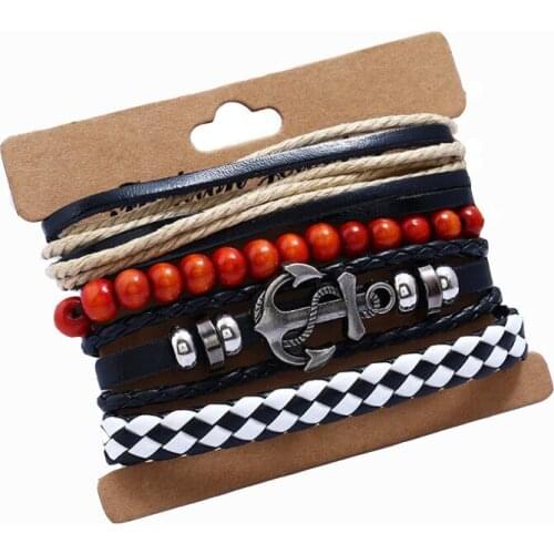 2019 Fashion Anchor Bracelet Creative Beads Handmade Leather Bracelet For Men Women