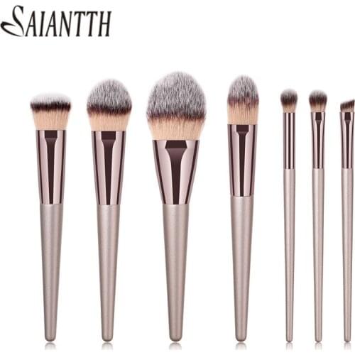 SAIANTTH 7pcs Makeup Brushes Set EyeShadow eyeliner powder concealer foundation Brush Champagne Gold Coffee Tube Make up Tools