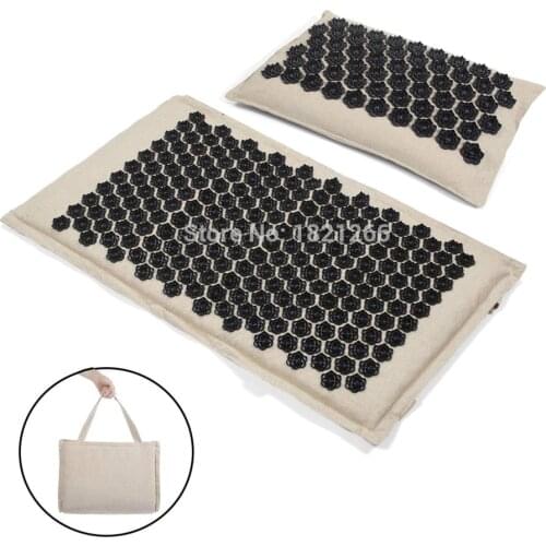 Lotus Acupressure Mat Set (Coconut Fiber Mat + Buckwheat Pillow+ Carry Bag) Relaxation Stress Relief Back Body Massage Mats