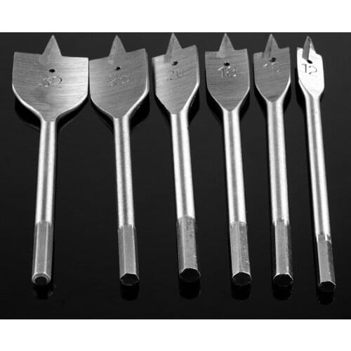 6pcs/set 12-32mm Flat Drill Long High-carbon Steel Wood Flat Drill Set Woodworking Spade Drill Bits Durable Woodworking Tool Set