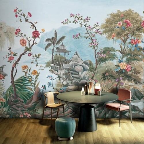 Custom Any Size Mural Wallpaper Hand Painted Vintage Courtyard Tropical Plant Art Background Wall Painting Papel De Parede Sala