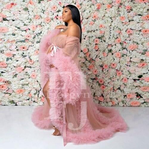 2021 New Maternity Gown for Photoshooting Pink Puffy Sexy Woman Dresses for any Formal Event Custom Made Tulle Ruffled Gown