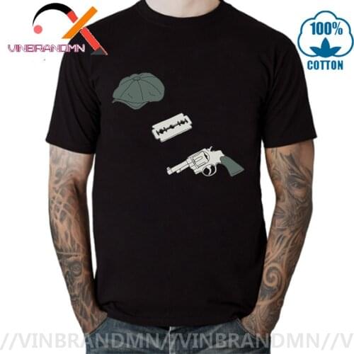 New 100% Cotton Man Hip Hop Movies Tommy Shelby Tee Shirts Fashion Design Peaky Blinders Hat Shaver Gun T-Shirts Free Shipping