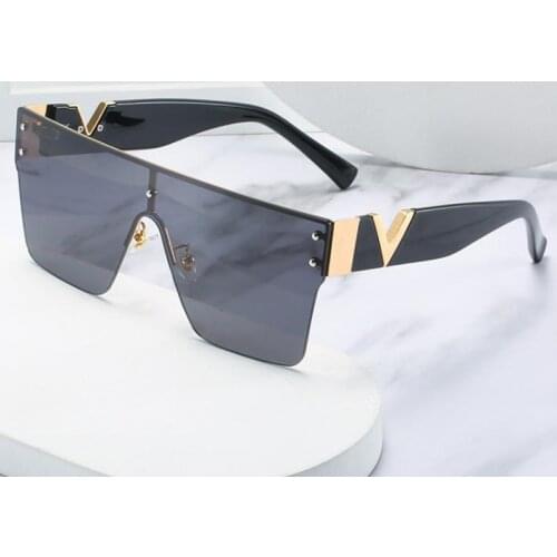 Rimless Glasses Men Oversized Square sunglasses women 2021 Luxury Big Frame One Piece Lens Sun Glasses Gradient Driving