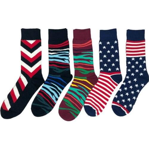 Peonfly Mens Funny Happy Colorful Combed Cotton Crew Jacquard Striped Knee High Socks for Man Business Dress