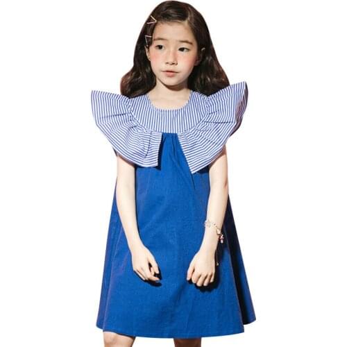 Stripe Patchwork Princess Frocks For Big Girls Yellow Blue A Line Dress Summer Teenage Girl Dress Fashion Cotton Child Clothes