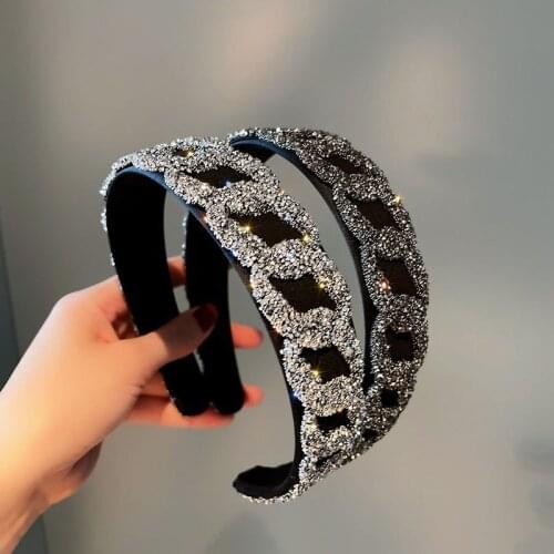 Girls Shiny Black Diamond Crystal Headband Luxury Rhinestone Hair Band Knotted Hair Hoop Hair Accessories for Women Hair Hoop