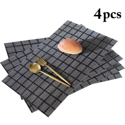 4PCS Simple Heat-Resistant Placemat Washable Lattice PVC Table Mat Easy To Clean Table Placemats for Home Dinner Table