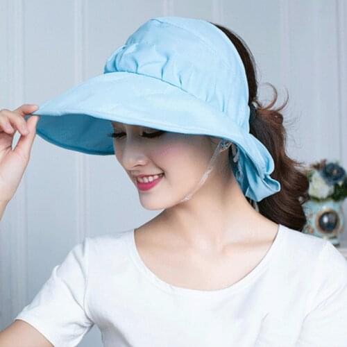 Summer Sun Hat Female Wild Fashion Ride Folding Sun Hats Empty Top Hats Wide Brim Visor girls Beach Hat