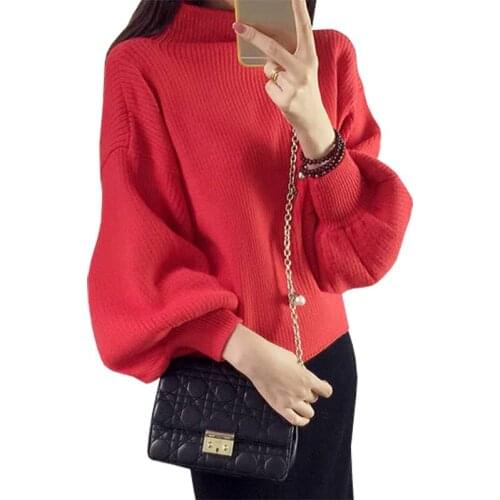 2021 Fashion Sweater Women Loose bat-style Jumper high-collar Pullover Puff Sleeve Hedging Sweaters Clothing Vestidos MMY354