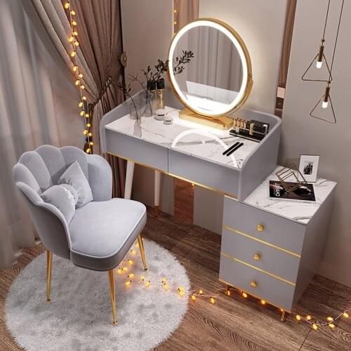 Dressing Table of Bedroom Dresser Makeup Table with Mirror Minimalist Light Luxury Multi-function Dresser with Lamp Furniture